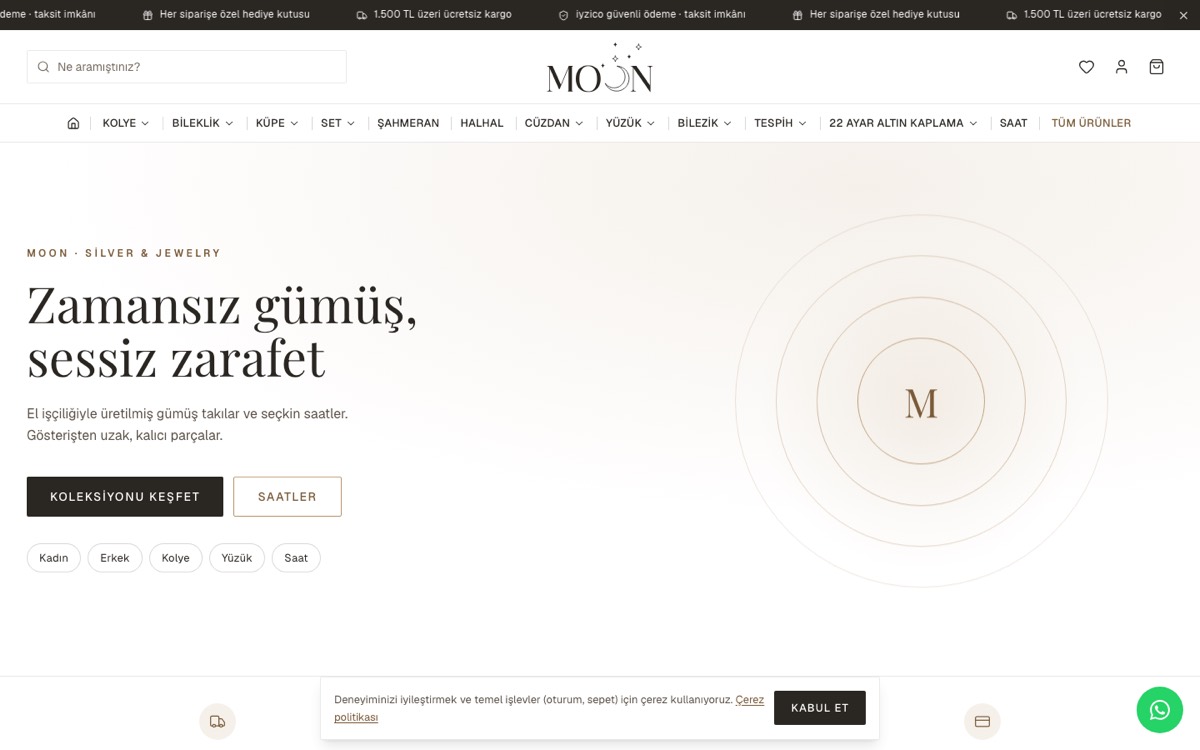 Screenshot der Website MOON Silver & Jewelry