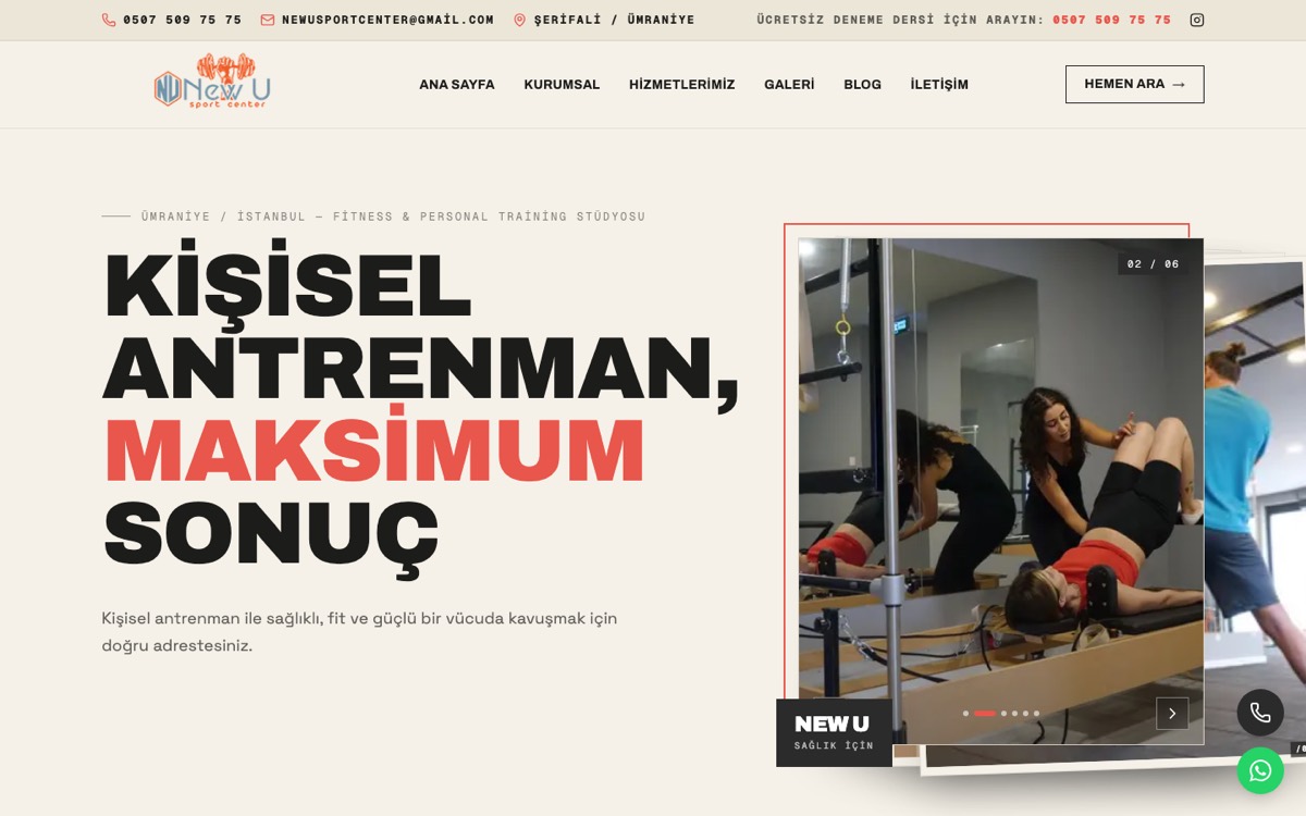 Screenshot der Website New U Sport Center