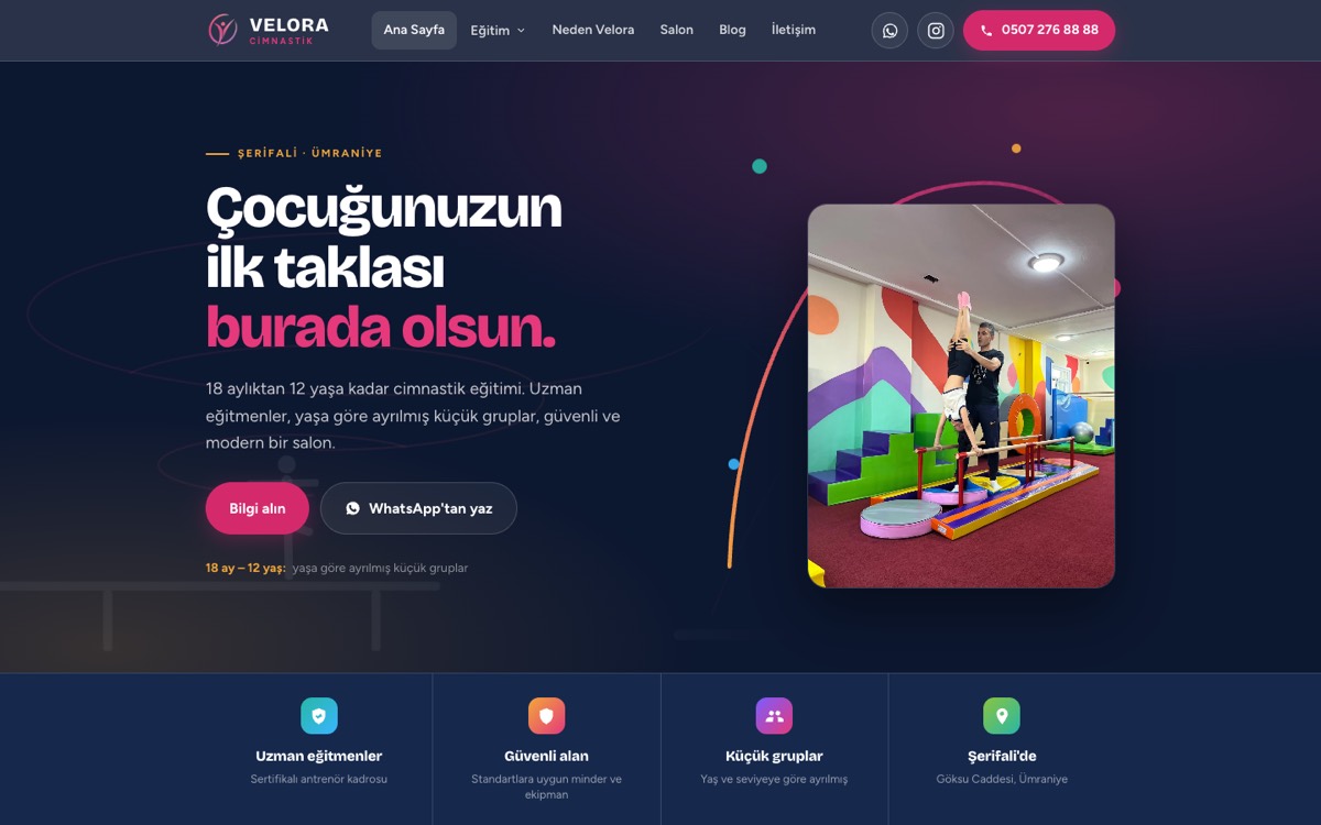 Screenshot der Website Velora Cimnastik