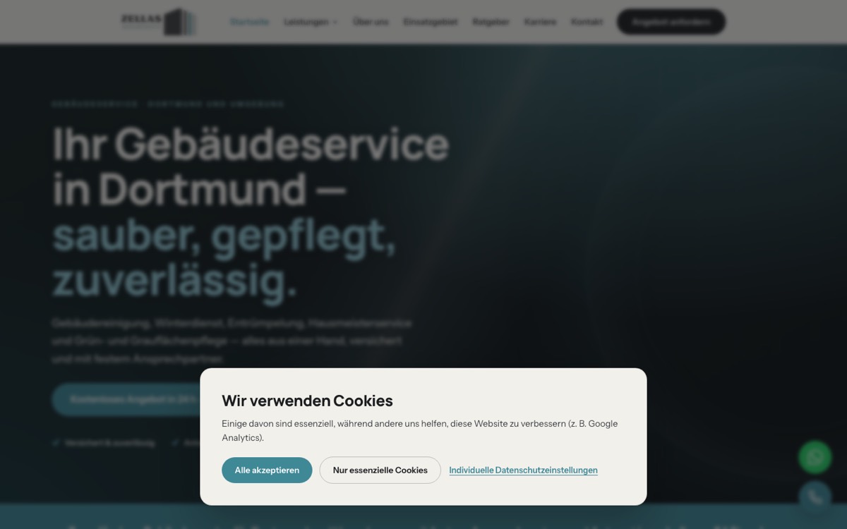 Screenshot der Website Zellas Gebäudeservice
